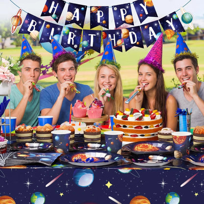 Outer Space Birthday Party Supplies Serve 24 Tableware Set, Blue
