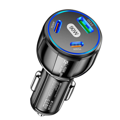 3 Port 90W Car Charger PD 30W QC3.0 Type C Cigarette Lighter USB Charger