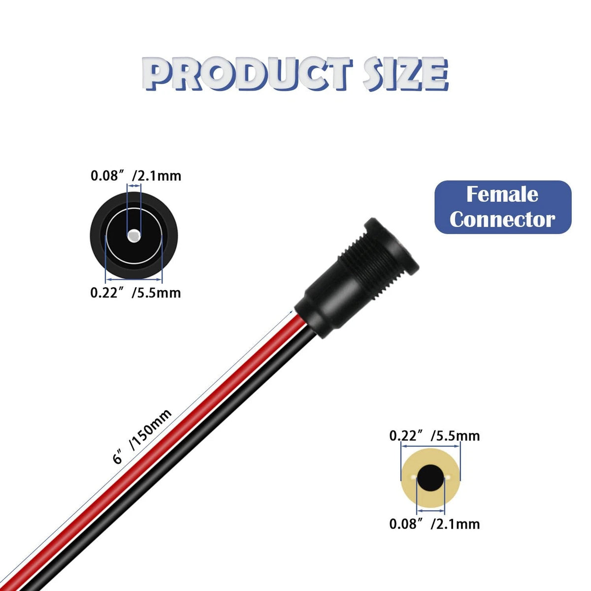 Tugermoola 8PCS 5.5 x 2.1mm Female DC Power Jack Threaded Black-Plastic Head