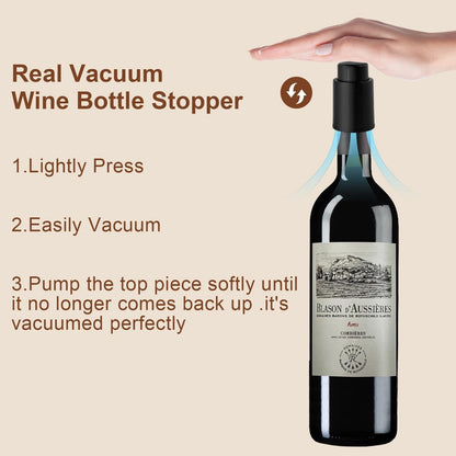 [2 PACK] Premium Vacuum Wine Preserver 1.96 x x 3.14inches, Black
