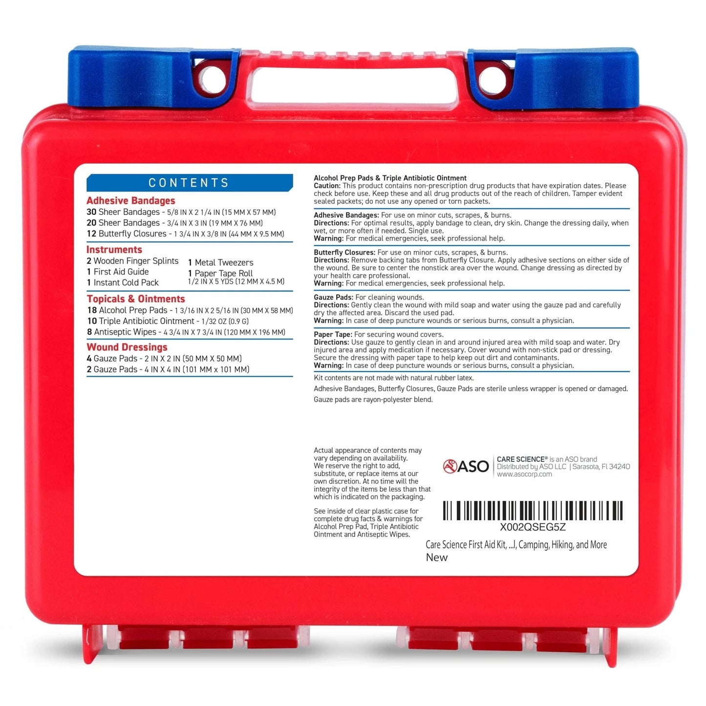 Care Science First Aid Kit, 110 Pieces | Professional 110 Piece Set, Clear