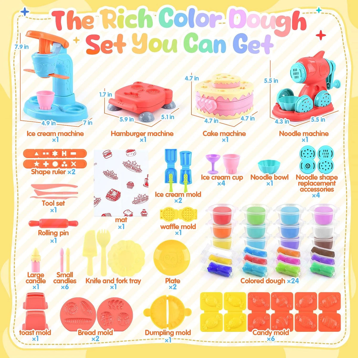 4 in 1 Color Dough Set for Kids with 24 Dough, Kitchen child-size, Blue
