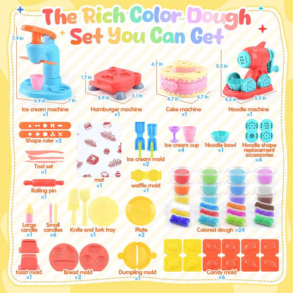 4 in 1 Color Dough Set for Kids with 24 Dough, Kitchen child-size, Blue
