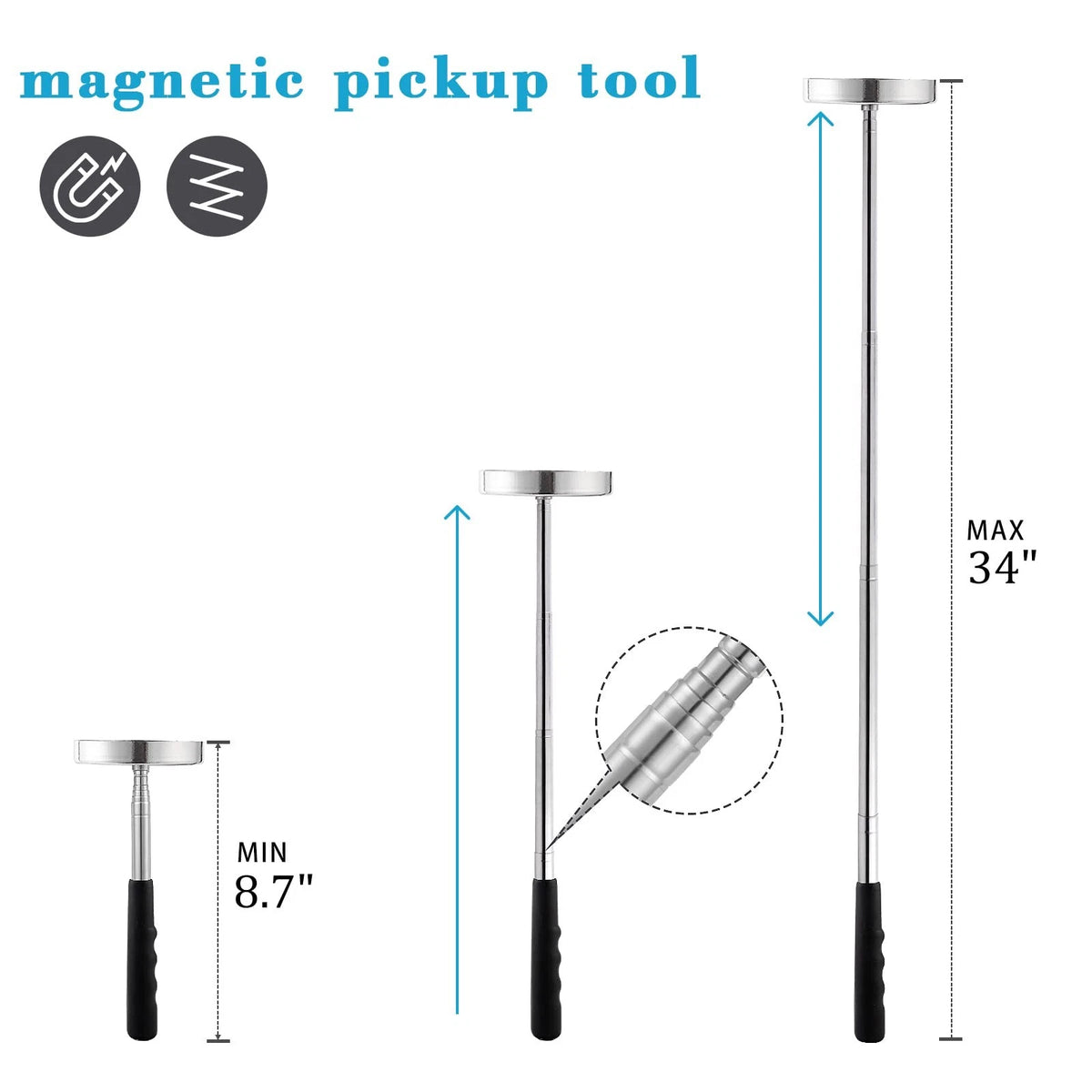 Rechabite Telescoping Magnetic Sweeper Pickup Tool, Screws 1 Piece, Black