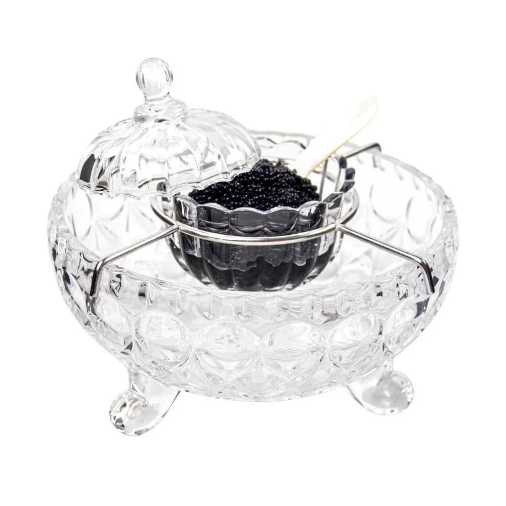 DUEBEL Car Server Set with 2 Mother of Pearl Spoons - Elegant L, Clear
