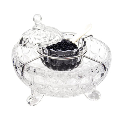 DUEBEL Car Server Set with 2 Mother of Pearl Spoons - Elegant L, Clear