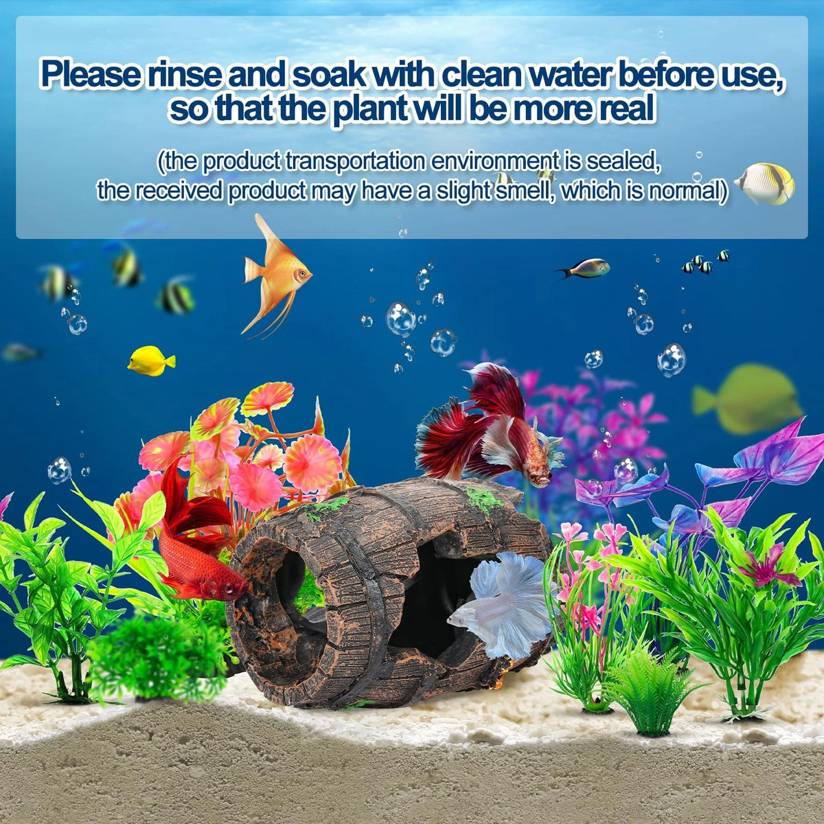 CousDUoBe Fish Broken Barrel Decor Tank Decorations Betta 9 Pcs, Brown