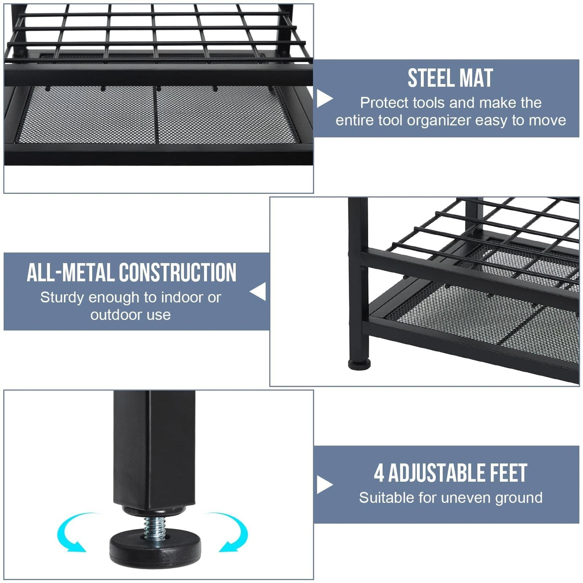 Garden Tool Organizer Holds 50 Long-Handled Corner Organizer, Black