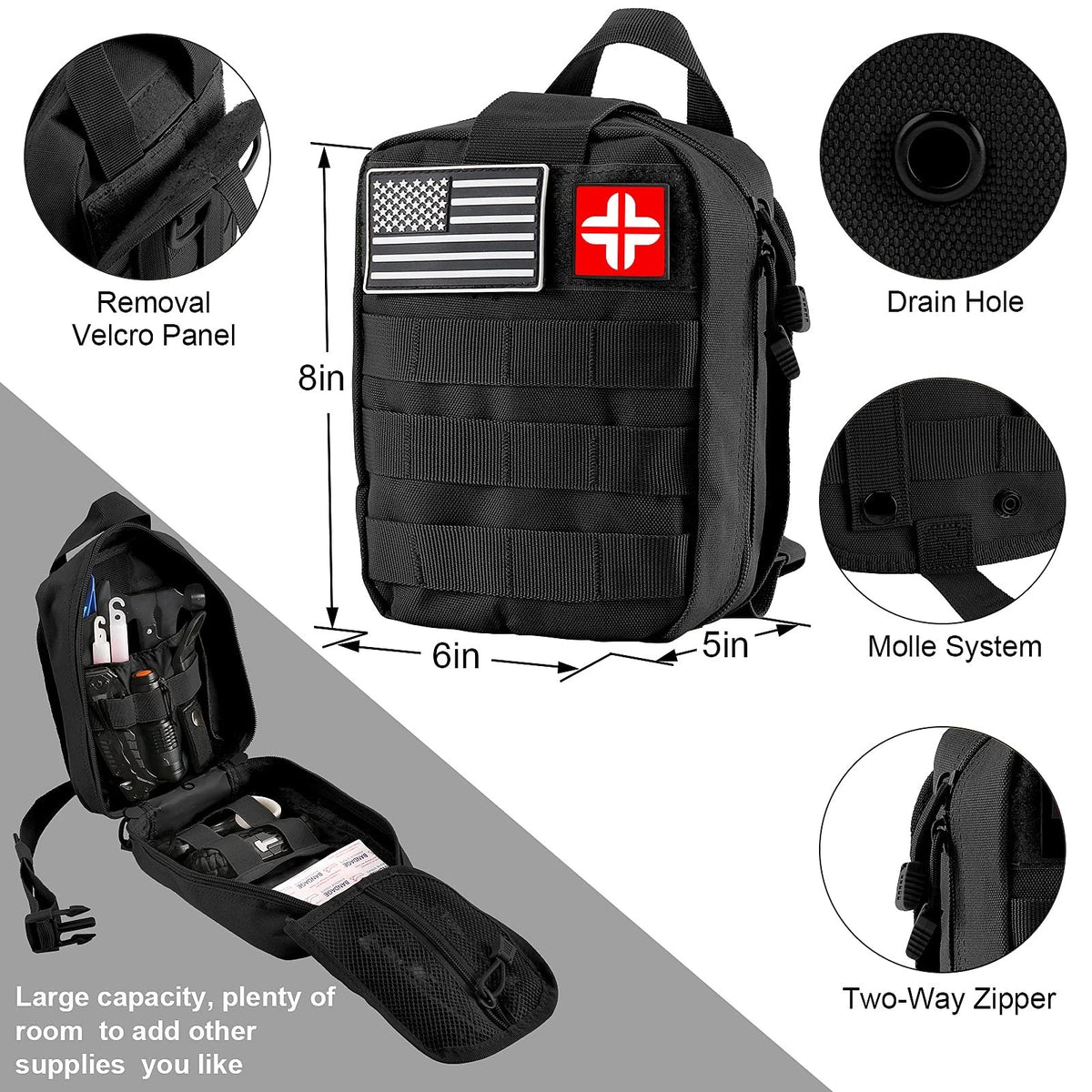 LUXMOM Survival Kit and First Aid Kit, 142Pcs Professional Medium size, Black