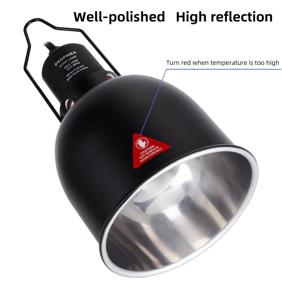 DXOPHIEX 5.5inch Deep Dome Reptile Heat Lamp deep dome, Black