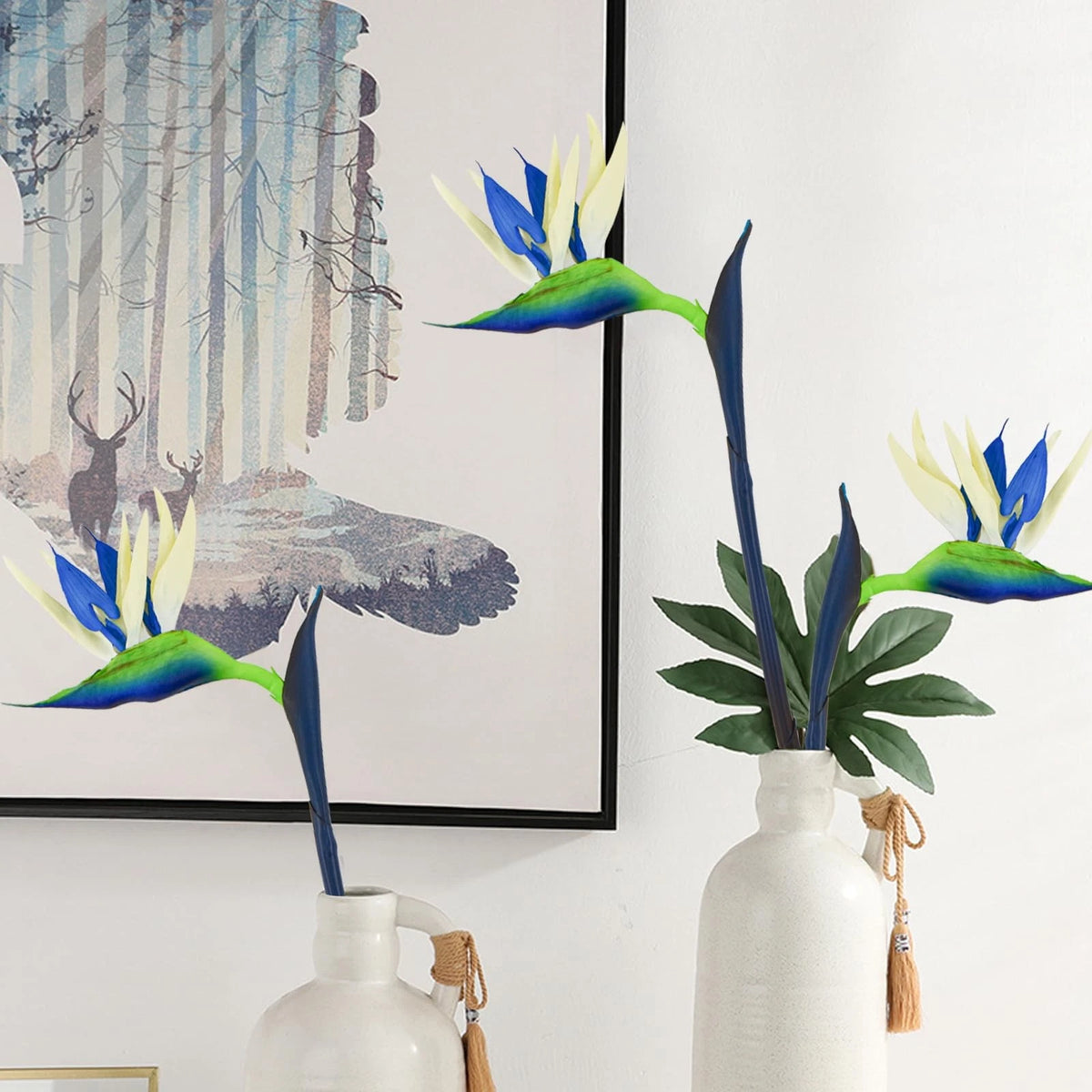 Bacucine Bird of Paradise Artificial Plant 6Pcs Rubber Strelitzia Blue