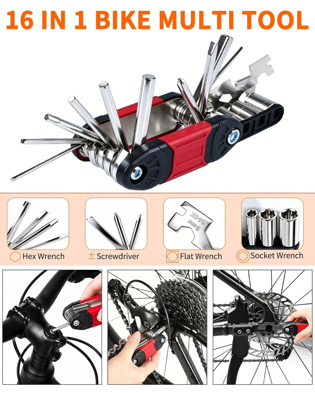 AOFUXTI 14-Piece Bike Repair Kit with Tire Pump, Portable and Large, Black
