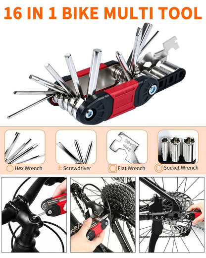 AOFUXTI 14-Piece Bike Repair Kit with Tire Pump, Portable and Large, Black