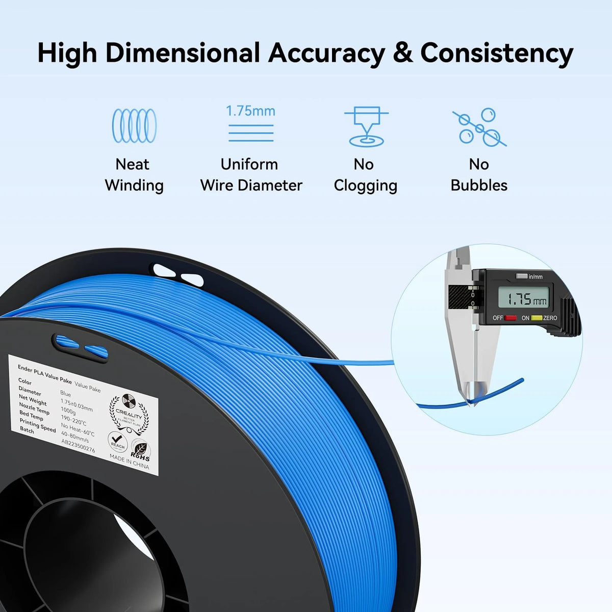 Creality 3D Printer Filament 1.75 millimeters, Pla-red+yellow+blue+grey