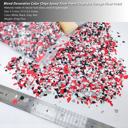 1LB Epoxy Floor Flakes Blend 16 Ounce (Pack of 1), Black/White/Red/Gray