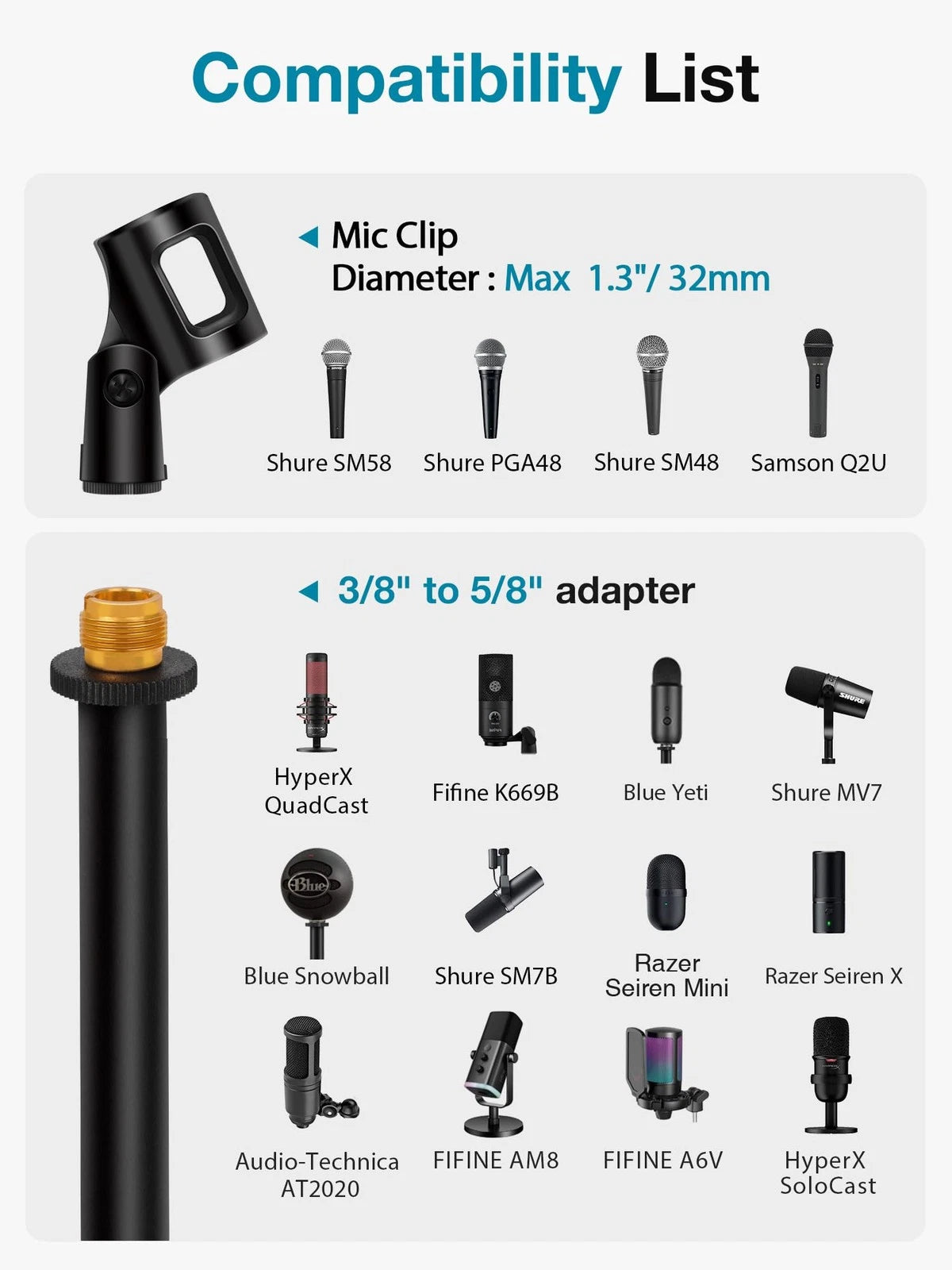 InnoGear Desktop Microphone Stand, Upgraded Adjustable Table Mic Stand Black