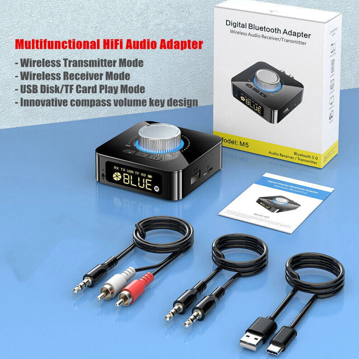 Bluetooth 5.0 Receiver Wireless 3.5mm Jack AUX TF Card RCA Audio Stereo Adapter