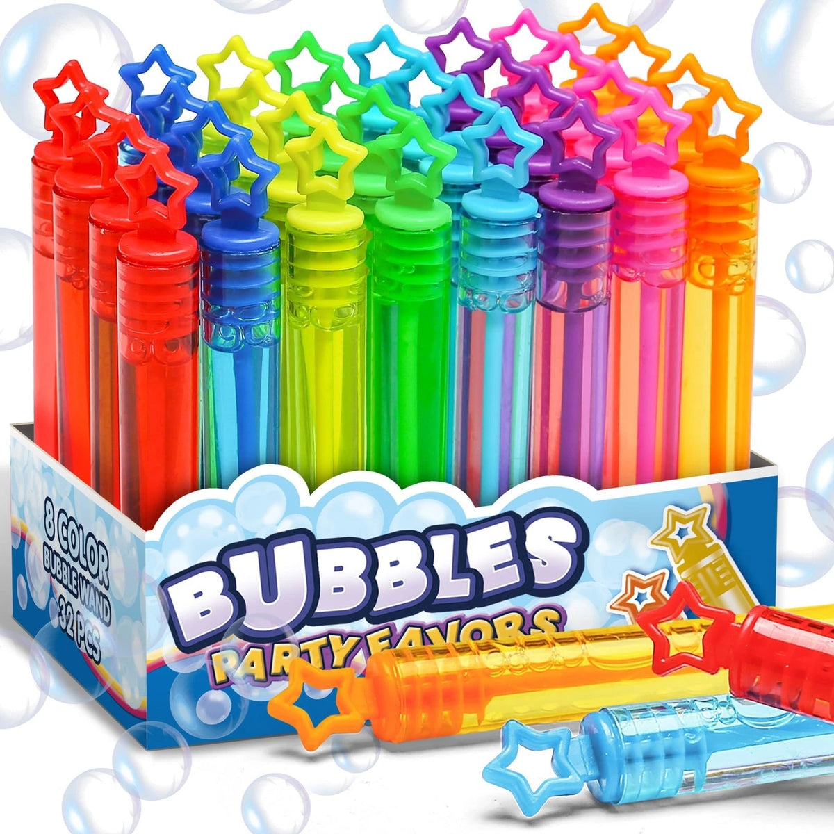 32 Pcs 8 Colors Neon Bubbles Party Favors For 4.2 inches, Star Color