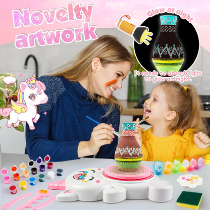 Pottery Wheel Kit for Kids with Glow Paints, Complete Arts white