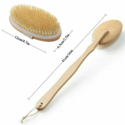Durable Natural Long-Handled Bath Shower Body Back Dry Skin Spa Scrubber Brush A