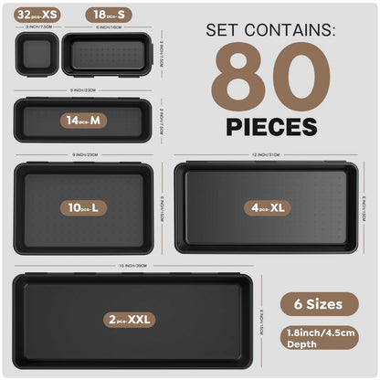 【Upgraded to 6 Size】A-LUGEI Tool Box Organizer,【Fits 100+ 6 size, 80pcs Black