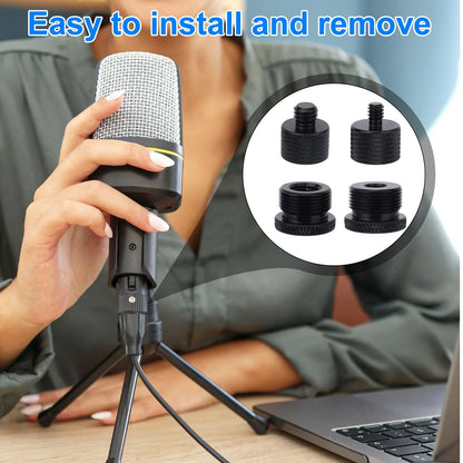 16pcs Mic Stand Adapter Parts Set, 5/8 to 3/8 & 1/4 Aluminum black