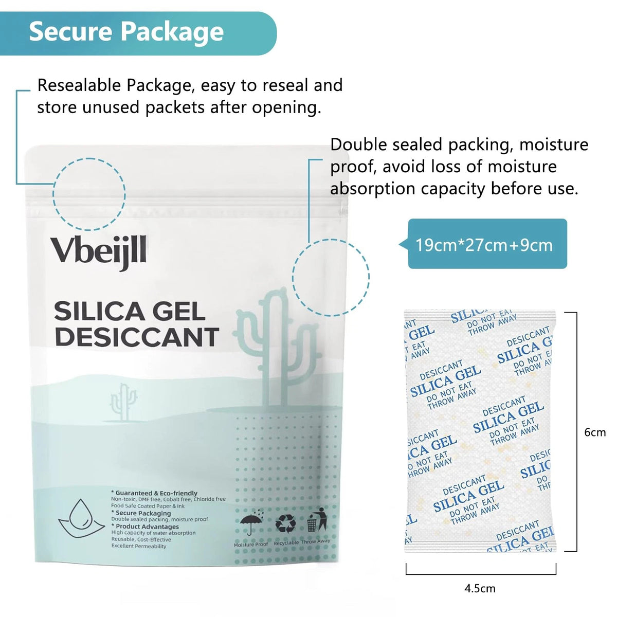 Vbeijll 5 Gram (50 Pack) Color-Indicating Silica Gel Packets, Premium 5