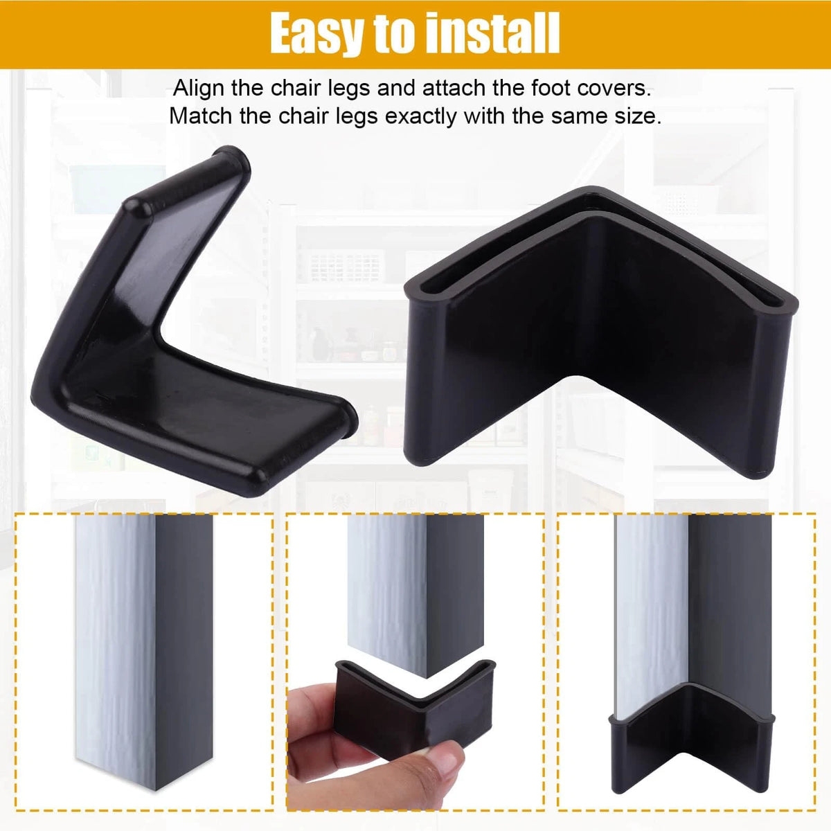 Metal Bed Frame End Caps, L Shape Rubber Caps for 1-1/2" x 1-1/2", Black
