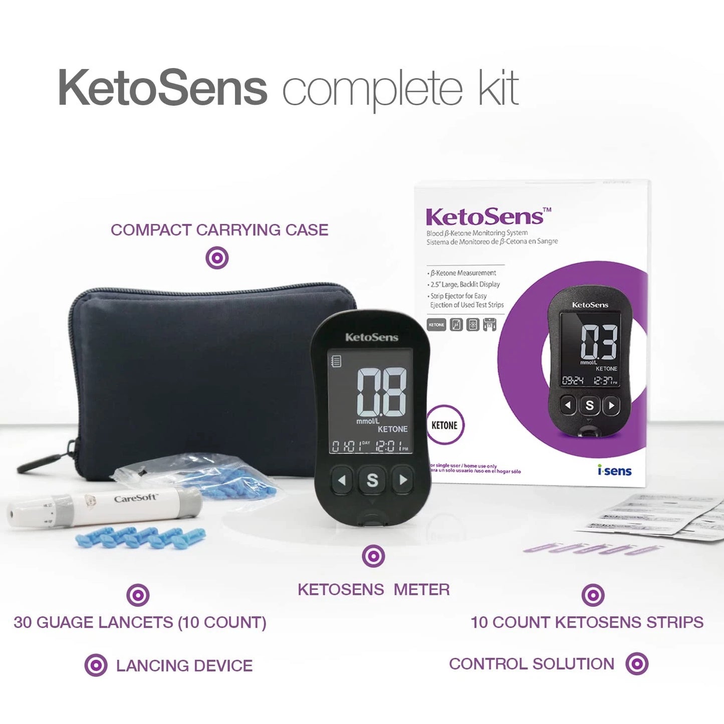 KetoSens Blood Ketone Monitoring Starter Kit: 1 Count (Pack of 1), Black