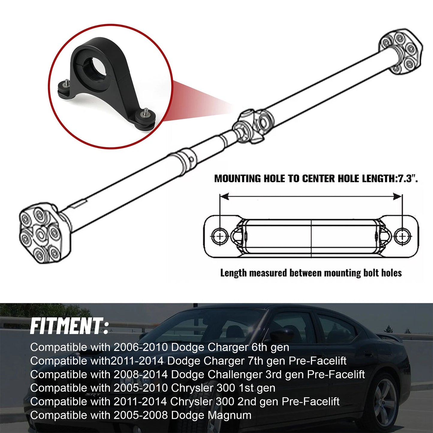 For Dodge Charger Challenger Chrysler 300 Center Bearing Support Solution Black