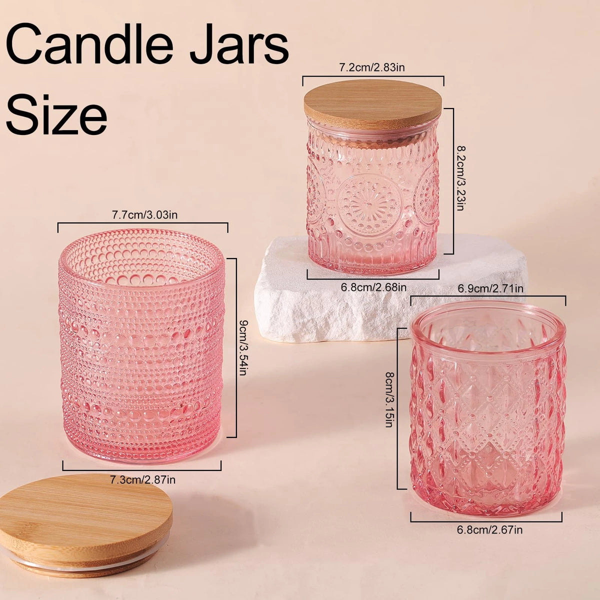 DARJEN 12 Pack Pink Candle Jars for Making Candles- 3 Styles Glass