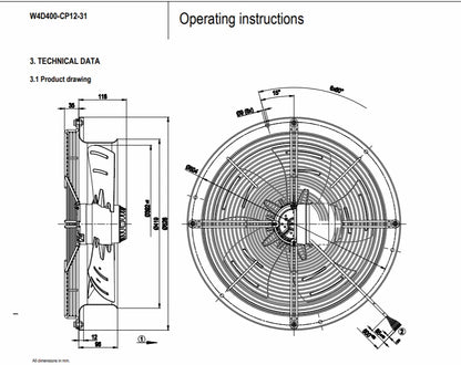 Ebmpapst Fan W4D400-CP12-31 Axial Fan AC 230V 135/185W 0.76/0.68A Cooling Fan