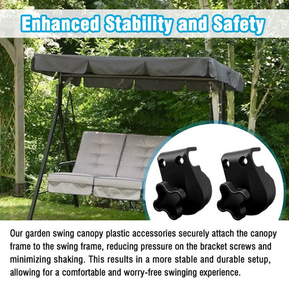 2 Pcs Garden Swing Plastic Fittings - Porch Patio Frame Parts to Black