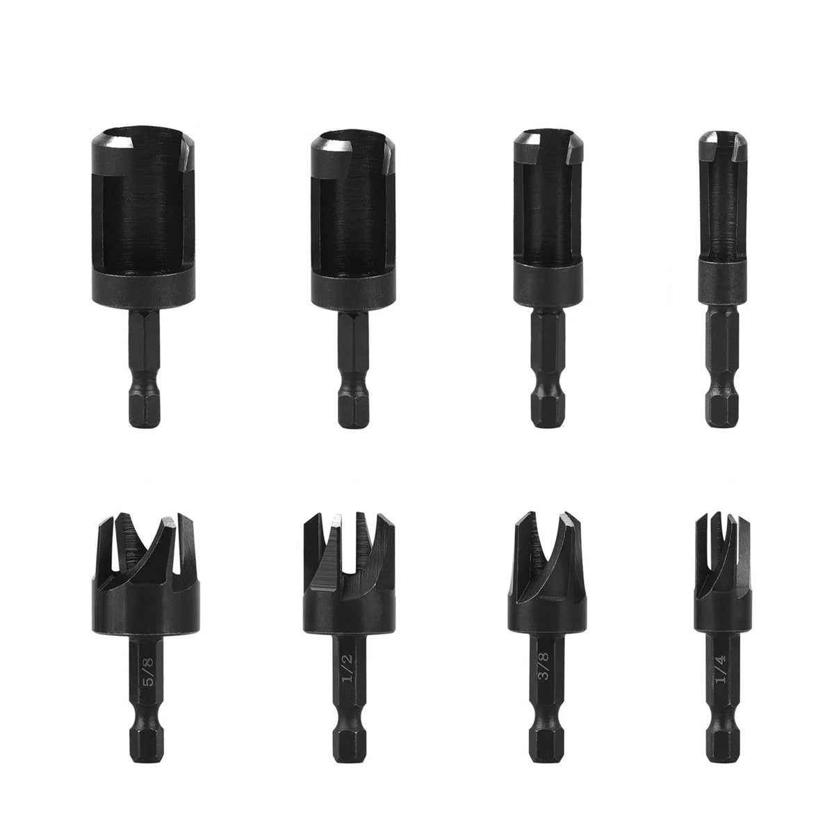 8 x Straight/Tapered  1/4" Hex Quick change shank Wood Plug Cutter Drill Bit
