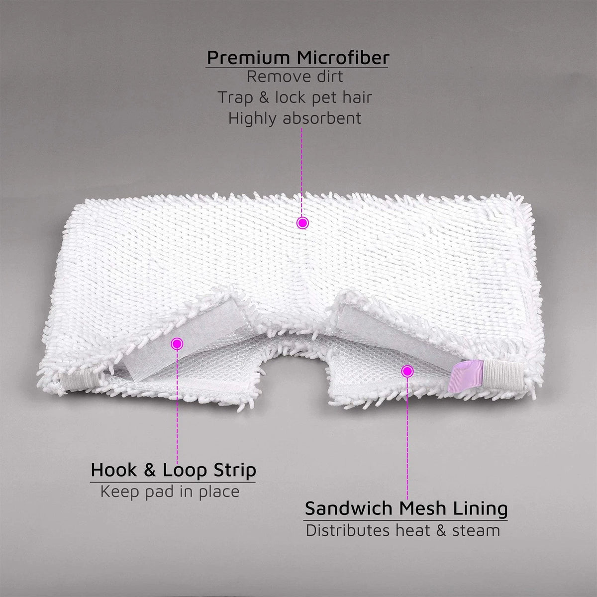Flammi Steam Pocket Mop Replacement Pads for 12.6 x 7 inches, 4 Pack White