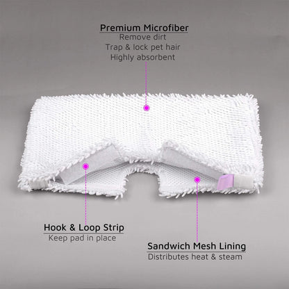 Flammi Steam Pocket Mop Replacement Pads for 12.6 x 7 inches, 4 Pack White