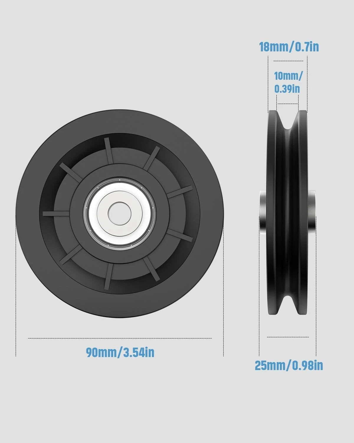 90mm/3.5" Universal Nylon Bearing Pulley-Wheel Replace for Home 1 Pack, Black