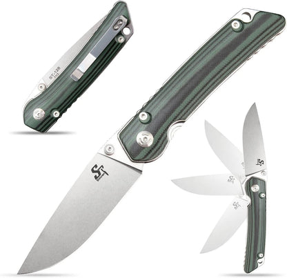 Sitivien ST128 Folding Knife,D2 Blade G10 Handle Safety Liner Lock EDC Green
