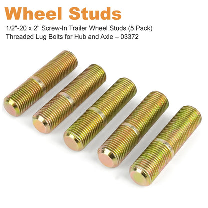 03372 Screw-In Wheel Stud Set – Fits 1/2"-20 x 2" Hubs, 5 Trailer Lug Stud