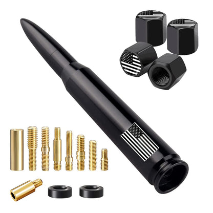 American Flag Car Truck Antenna with Valve Stem Caps, 5.5 inch, Black