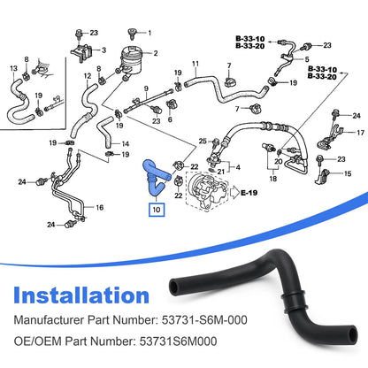 Power Steering Reservoir Tube Hose 53731-S6M-000 Compatible with Acura RSX 02-06