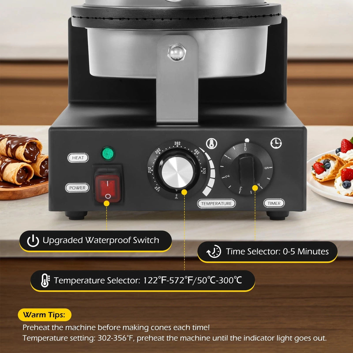 Dyna-Living Waffle Cone Maker Commercial Ice 9.8* 12.6* 21.7 inch, Black