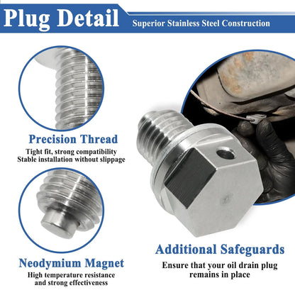 2Pcs MP01 M12 x 1.5 Engine Magnetic Oil Drain Plug with Gasket, Silver
