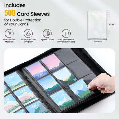 9 Pocket Trading Card Binder with 500 Sleeves, 26 91Mm X 66Mm, Black
