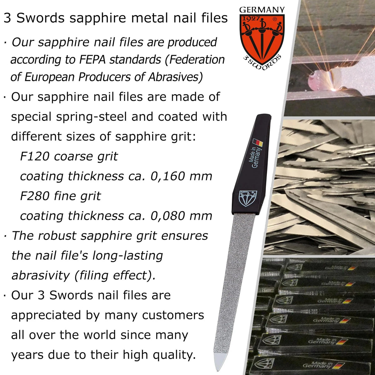 3 Swords Germany - Sapphire Metal Nail 3 Piece Set, 2 Files / 1 Buffer