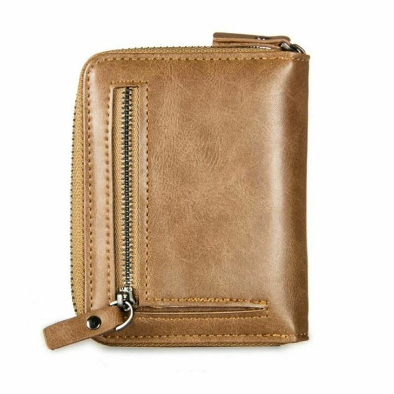Fashion Men's Leather Business Wallet W/ Coins Pocket Zipper Purse Brown ww