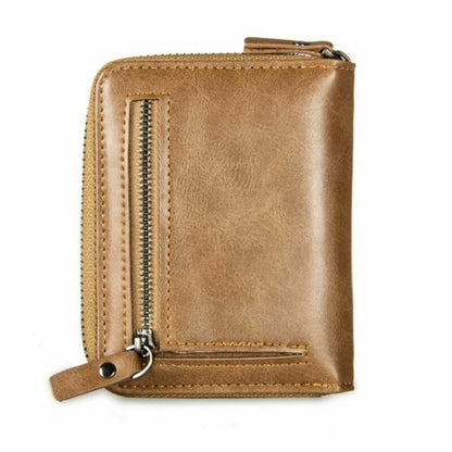 Fashion Men's Leather Business Wallet W/ Coins Pocket Zipper Purse Brown ww
