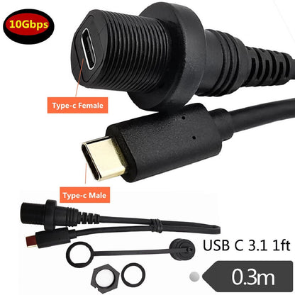 USB 3.1 Type-C Male to Female Auto Yacht Dashboard Extension Waterproof Cable u