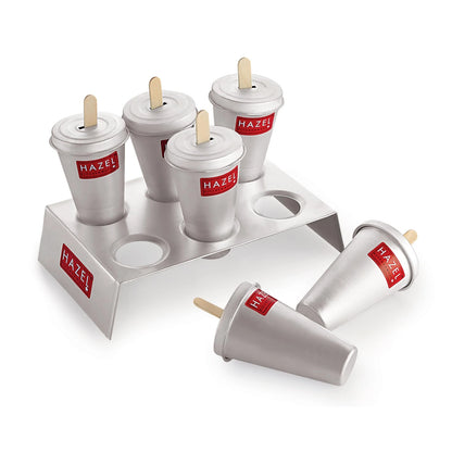 HAZEL Aluminium Kulfi Mould Set of 6 6 pcs Cone With Stand (Hole Lid), Silver