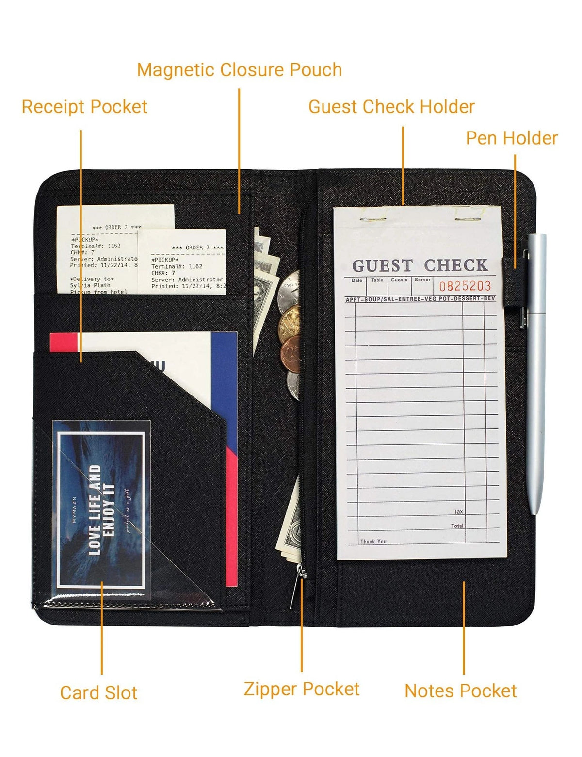 Server Book with Zipper Pocket and Magnetic Closure Booklet black